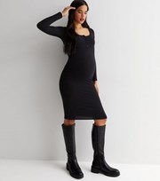 New Look Maternity Black Ribbed Button Midi Dress